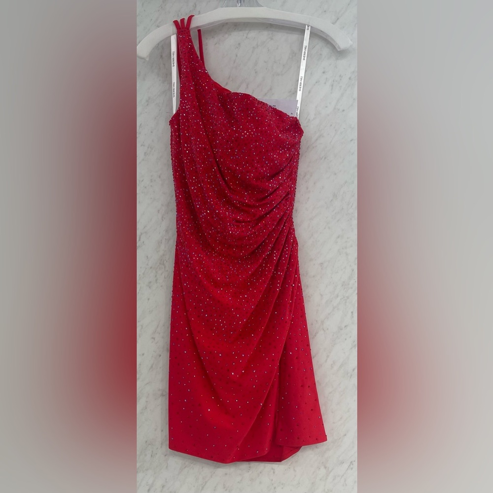 Sherri Hill short one shoulder mini dress with sparkle and ruching size 6